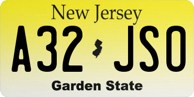 NJ license plate A32JSO