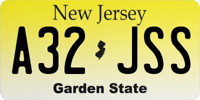 NJ license plate A32JSS