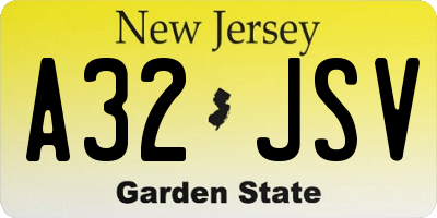 NJ license plate A32JSV