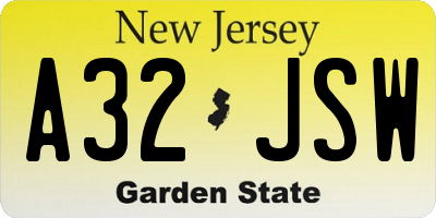 NJ license plate A32JSW