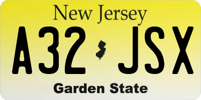 NJ license plate A32JSX
