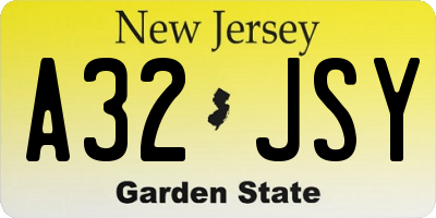 NJ license plate A32JSY