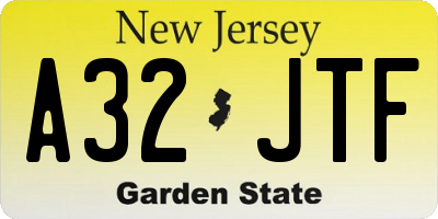 NJ license plate A32JTF