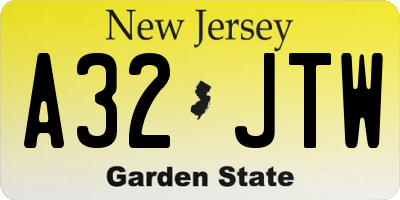 NJ license plate A32JTW