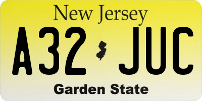 NJ license plate A32JUC
