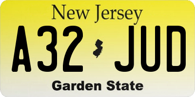 NJ license plate A32JUD