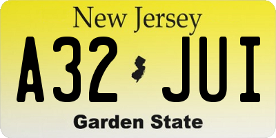 NJ license plate A32JUI
