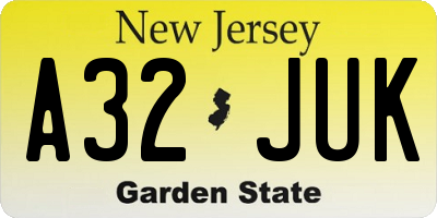 NJ license plate A32JUK