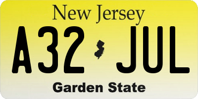 NJ license plate A32JUL