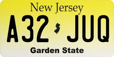 NJ license plate A32JUQ