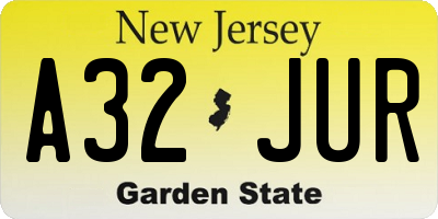 NJ license plate A32JUR