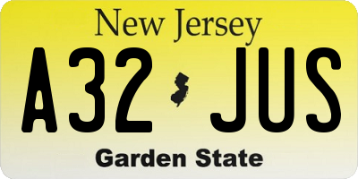 NJ license plate A32JUS