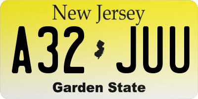 NJ license plate A32JUU