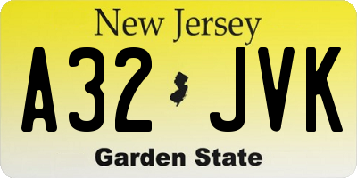 NJ license plate A32JVK