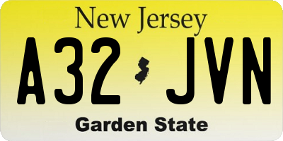 NJ license plate A32JVN