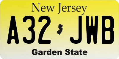 NJ license plate A32JWB