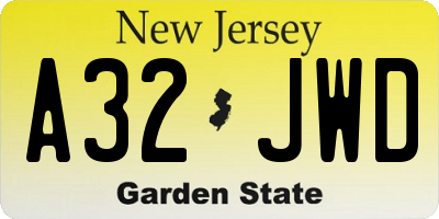 NJ license plate A32JWD