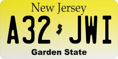 NJ license plate A32JWI