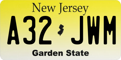 NJ license plate A32JWM