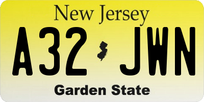 NJ license plate A32JWN
