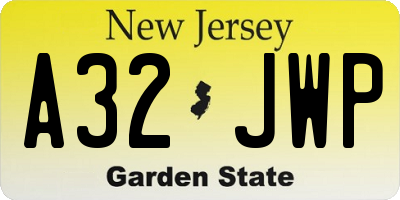 NJ license plate A32JWP
