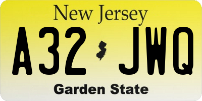 NJ license plate A32JWQ
