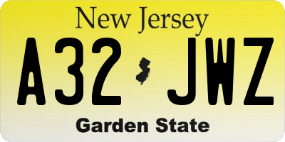 NJ license plate A32JWZ
