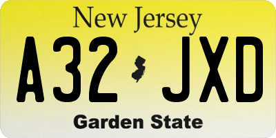 NJ license plate A32JXD