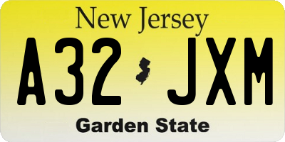 NJ license plate A32JXM