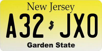 NJ license plate A32JXO