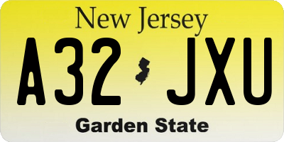 NJ license plate A32JXU