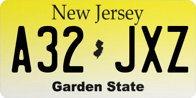 NJ license plate A32JXZ