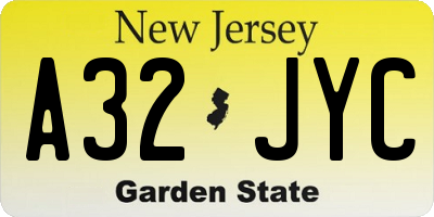 NJ license plate A32JYC