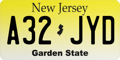 NJ license plate A32JYD
