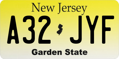 NJ license plate A32JYF