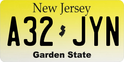 NJ license plate A32JYN