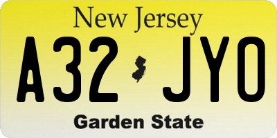 NJ license plate A32JYO