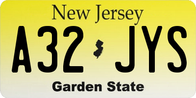 NJ license plate A32JYS