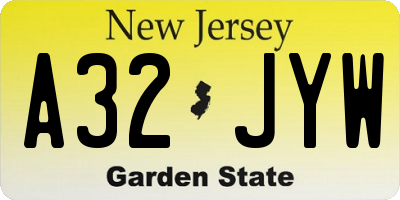 NJ license plate A32JYW