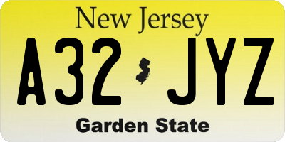 NJ license plate A32JYZ