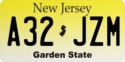 NJ license plate A32JZM