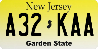 NJ license plate A32KAA