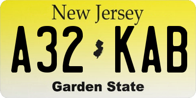 NJ license plate A32KAB
