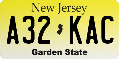 NJ license plate A32KAC