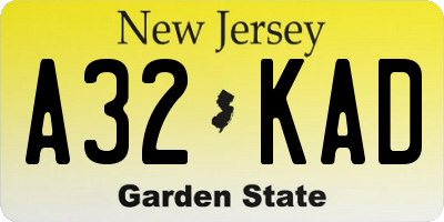NJ license plate A32KAD