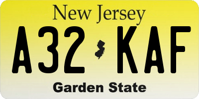NJ license plate A32KAF