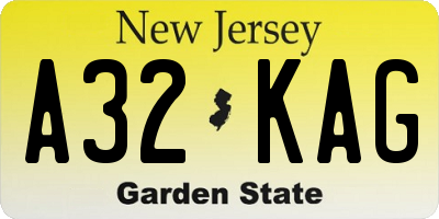 NJ license plate A32KAG