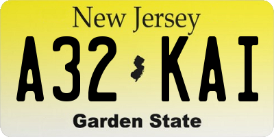 NJ license plate A32KAI
