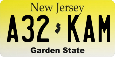 NJ license plate A32KAM