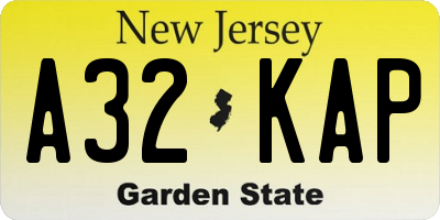 NJ license plate A32KAP